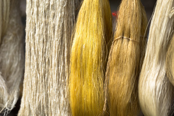 Colorful thread silks dye from natural color material for woven silk handicraft in Vietnam