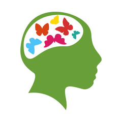 Head with colorful butterflies inside