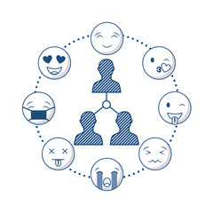 persons with cartoon faces around over white background. vector illustration