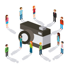 people and camera isometric icon over white background. colorful design. vector illustration