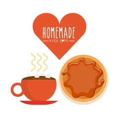coffee cup and waffles icon over white background. homemade with love concept. colorful design. vector illustration