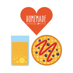 juice glass and waffles icon over white background. homemade with love concept. colorful design. vector illustration