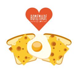 loaf with cheesse and egg icon over white background. homemade with love concept. colorful design. vector illustration