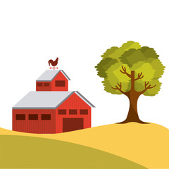 farm barn and tree icon over white background. colorful design. vector illustration