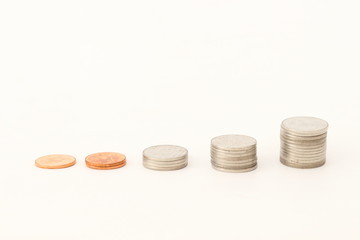 Sort the coins ascending on a white background.
