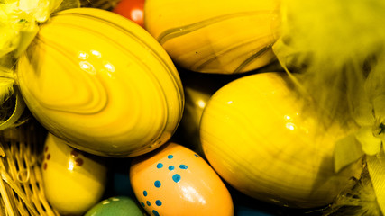 yellow wooden easter eggs