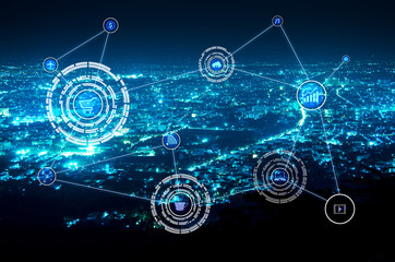 internet of things (IOTs) over modern city for technology background