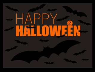 Happy Halloween design with bats and pumpkin