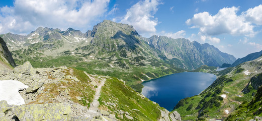 Naklejka na ściany i meble Panorama of the mountain valley with two lakes