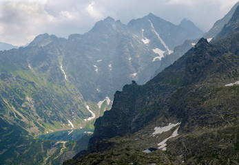 View from above of the mountain lake in mountain gorge