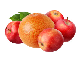 Fototapeta na wymiar apples and grapefruit isolated on white background.