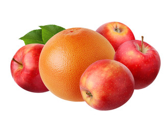 apples and grapefruit isolated on white background.