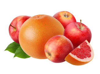 apples and grapefruit isolated on white background.