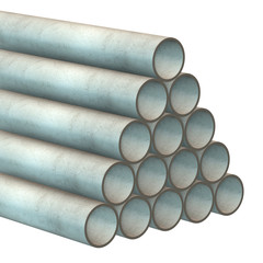 Stack of plastic pipes. 3d render isolated on white