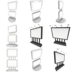 LCD Screen Double Stand Set. Blank Trade Show Booth. 3d render of lcd screen isolated on white background. High Resolution. Ad template for your expo design.