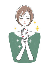 ネイル　クリスマス　女性　目をつぶる　