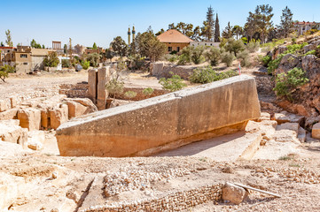 Hajar al Hibla of Baalbek in Lebanon. It is located about 85 km northeast of Beirut and about 75 km...