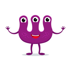 Funny colorful monster icon on white background. EPS10 vector illustration of cute cartoon monster character.
