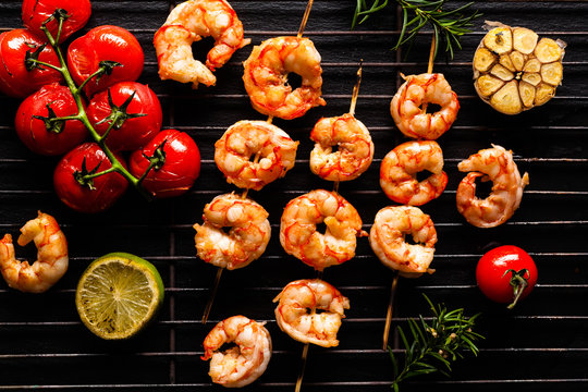 Grilled shrimp skewers.