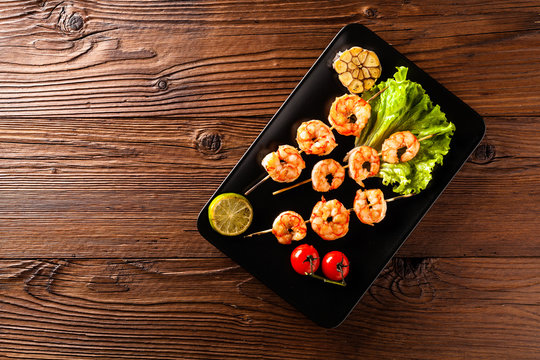 Grilled shrimp skewers.