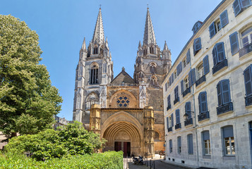 Gorhic facade of Bayonne cathedral