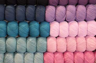 colorful balls of yarn or sale in the haberdashery shop