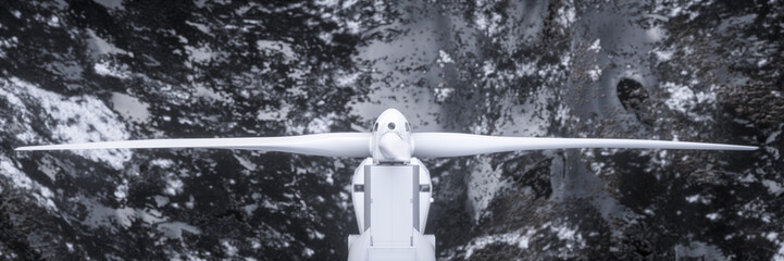 Offshore Windrad aus Vogelperspektive bei stürmischer See