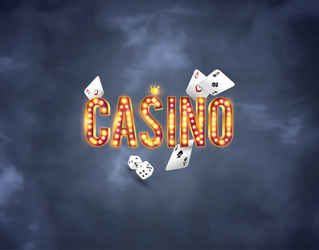 The word Casino Royale, on a retro background. The new, best design of the luck banner, for gambling, casino, poker, slot, roulette or bone.