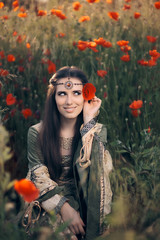 Medieval Princess in a Field of Poppies