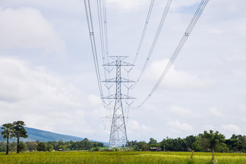 High voltage power pole sky background