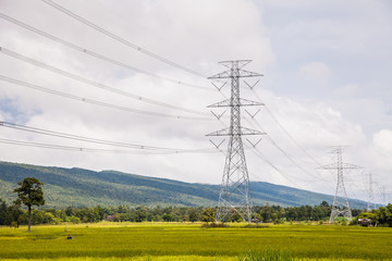 High voltage power pole sky background