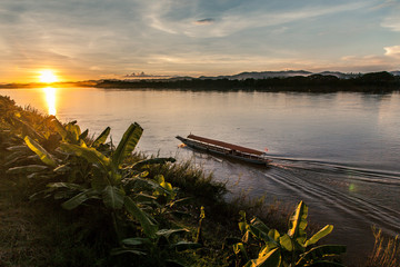 Beautiful sunset landscape at Mekong River, Thailand. 