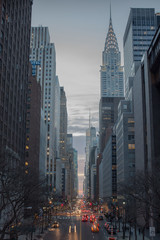 Manhattan zonsondergang over 42 street