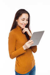 Fototapeta premium Smiling woman and digital tablet