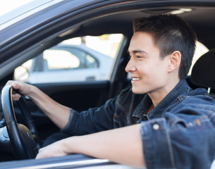 Happy young male driver. 