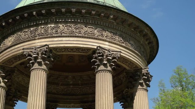Pan shot over the Concordia temple in the castle park of Laxenburg