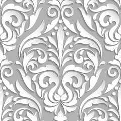 Vector damask seamless pattern element. Elegant luxury texture for wallpapers, backgrounds and page fill. 3D elements with shadows and highlights. Paper cut.
