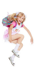 Naklejka premium Girl with school backpack