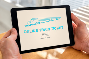 Online train ticket concept on a tablet