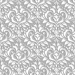 Vector damask seamless pattern background. Elegant luxury texture for wallpapers, backgrounds and page fill. 3D elements with shadows and highlights. Paper cut.