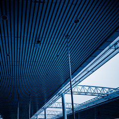 Low angle view of building ceiling in blue tone,shot in city of China.