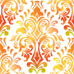 Vector damask seamless pattern element. Elegant luxury texture for wallpapers, backgrounds and page fill. Made with watercolors.