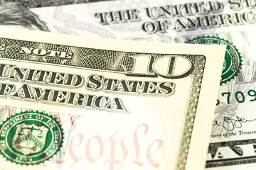 10 and 5 us-dollar bank note obverse detail