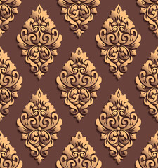 Vector damask seamless pattern background. Elegant luxury texture for wallpapers, backgrounds and page fill. 3D elements with shadows and highlights. Paper cut.