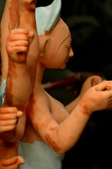close up, festival, goddess, idol clay, india, kali, kolkata, make, portrait, side view