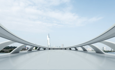 empty floor with cityscape of modern city