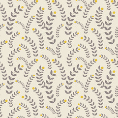 Seamless vector floral pattern with distressed texture twigs and berries.