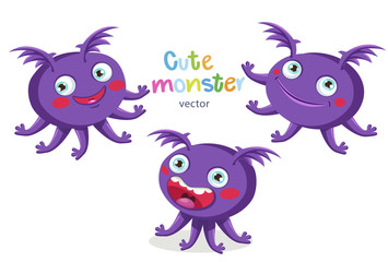 Emotional Person. Cute Cartoon Octopus Monsters Emotions. Vector Set Isolated On White Background. Bright And Beautiful Cartoon Characters. Children'S Illustration, Vector.