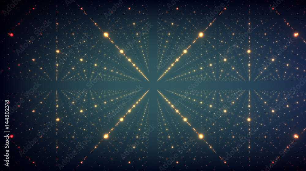 Wall mural abstract vector background. matrix of glowing stars with illusion of depth and perspective. abstract