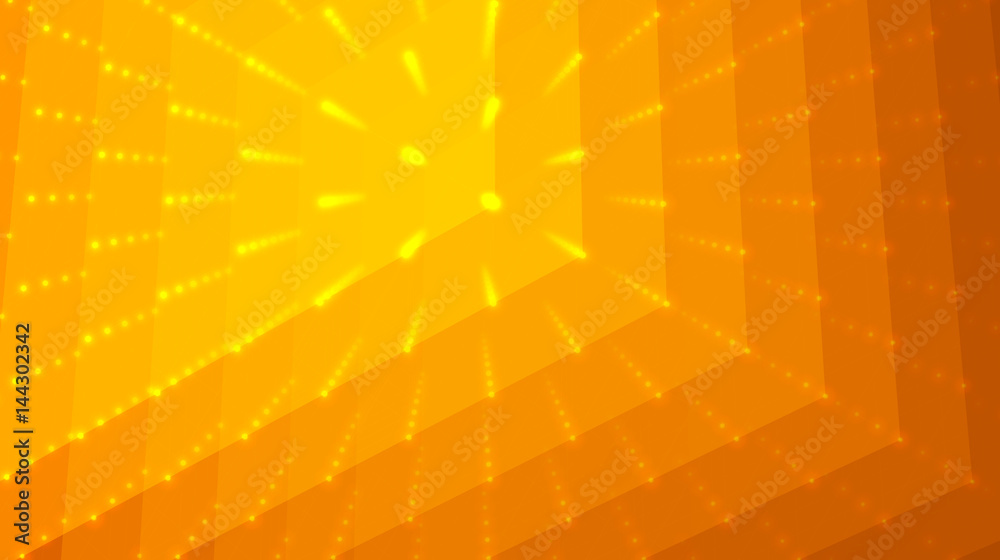 Poster abstract vector orange background. matrix of points and polygons with illusion of depth and perspect
